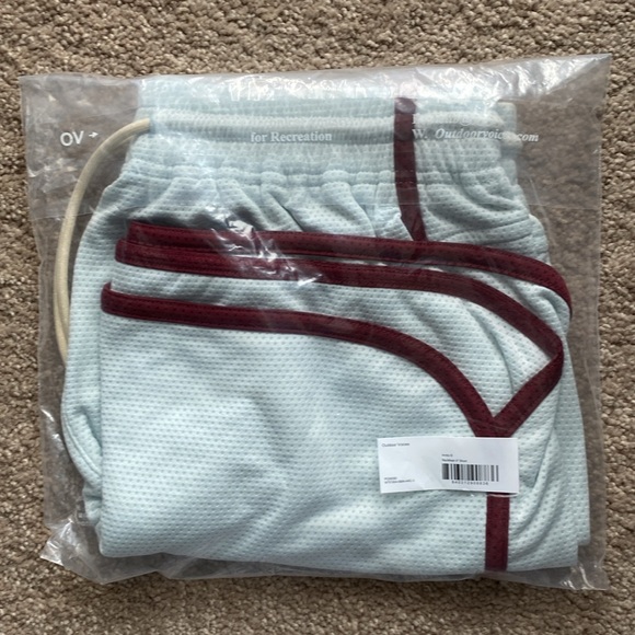 Outdoor Voices Light Blue Athletic Shorts with Maroon Trim - Picture 5 of 5